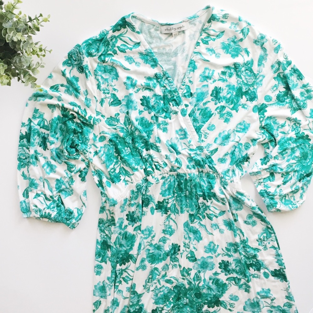 Shabby Apple White Maxi Dress with Teal Floral Print